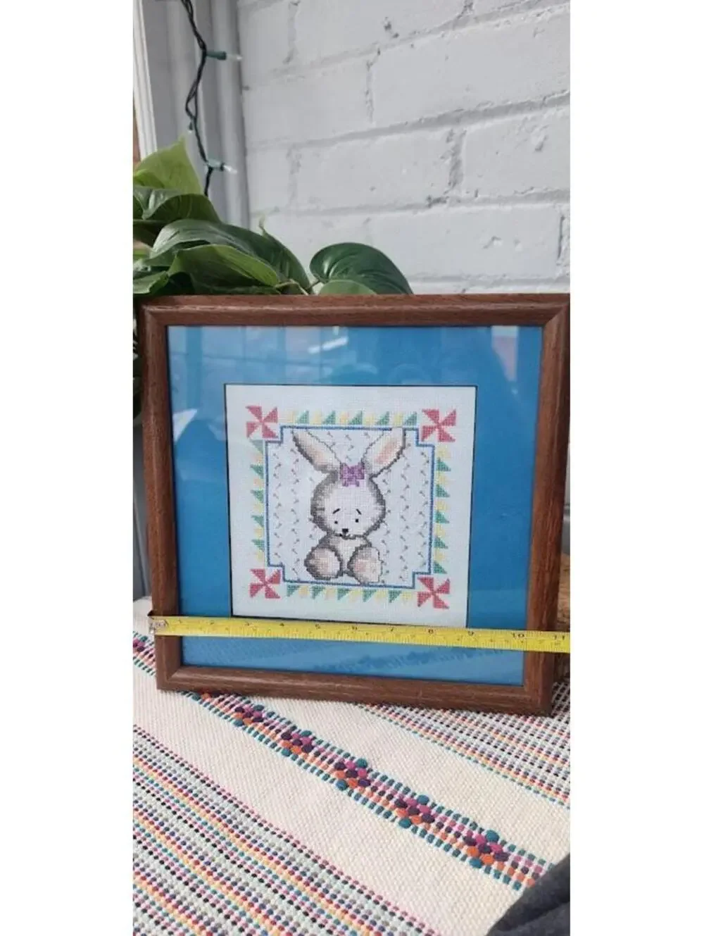 Vintage Framed Bunny Cross Stitch | Nursery Decor
